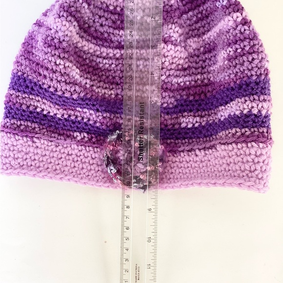 Hat Hand Crafted Purple BeanieStriped Varigated Floral Crochet - Picture 12 of 16